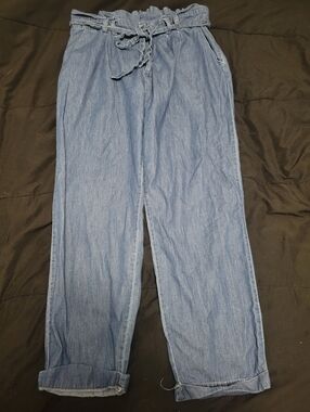 ONLY Champbray Size 32 Paperbag Top Pants With Tie Up Belt